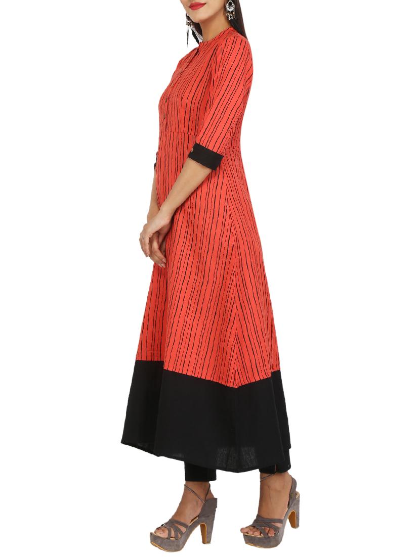 Stripes hem attach a-line kurta - 15620860 - Zoom Image - 2
