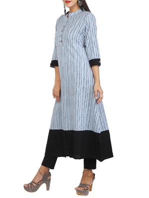 Stripes hem attach a-line kurta - 15620862 - Standard Image - 2