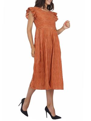 gathered sleeved fit and flare dress - 15620873 - Standard Image - 2