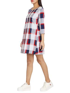 pintucked checkered a-line dress - 15620877 - Standard Image - 2