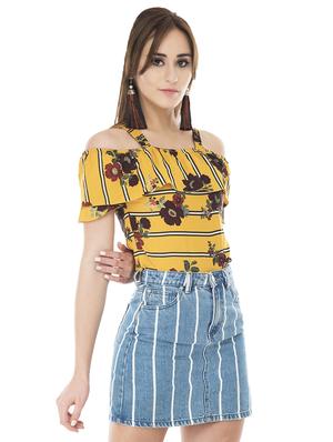 cold shoulder striped floral top - 15621029 - Standard Image - 2