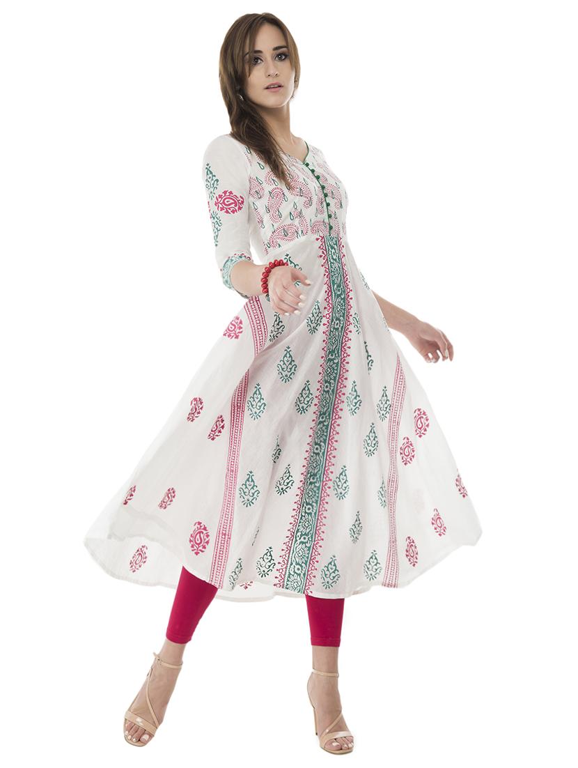 A-line block print kurta - 15621077 - Zoom Image - 2