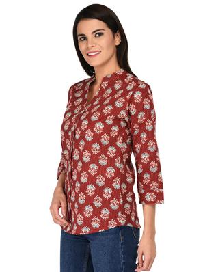 mandarin neck curved hem shirt - 15621197 - Standard Image - 2