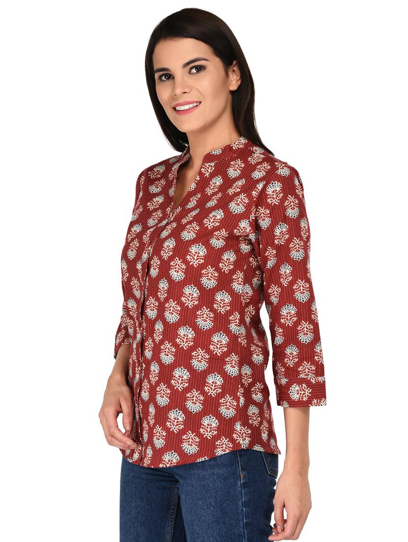 mandarin neck curved hem shirt - 15621197 - Zoom Image - 2