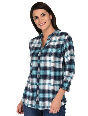 mandarin neck checkered shirt - 15621198 - Standard Image - 2