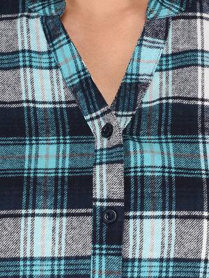 mandarin neck checkered shirt - 15621198 - Standard Image - 5