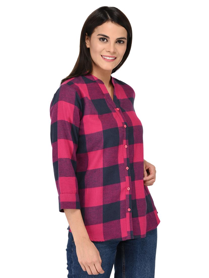 mandarin neck checkered shirt - 15621199 - Zoom Image - 2