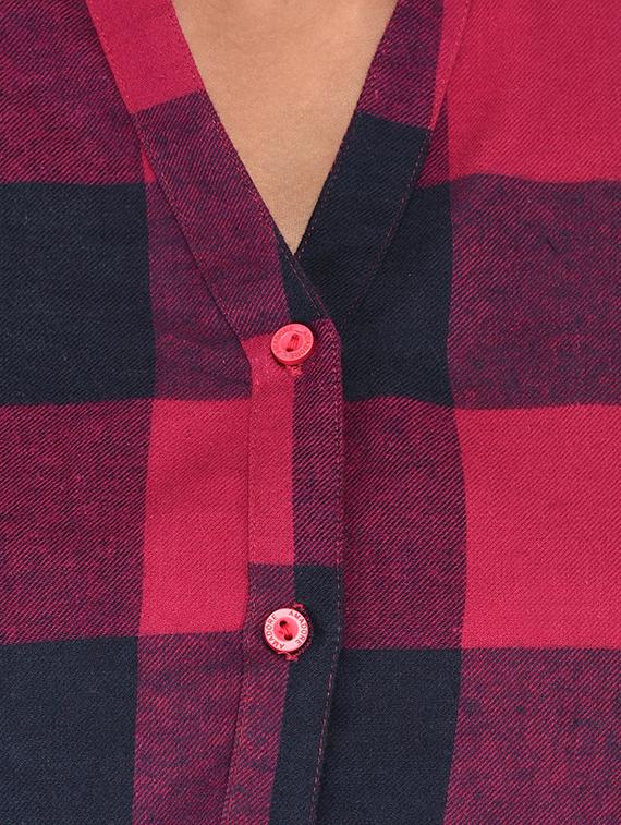 mandarin neck checkered shirt - 15621199 - Zoom Image - 5