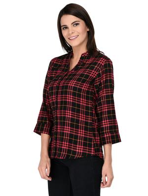 mandarin neck checkered shirt - 15621201 - Standard Image - 2