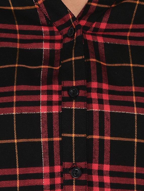mandarin neck checkered shirt - 15621201 - Zoom Image - 5