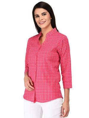 mandarin neck checkered shirt - 15621202 - Standard Image - 2