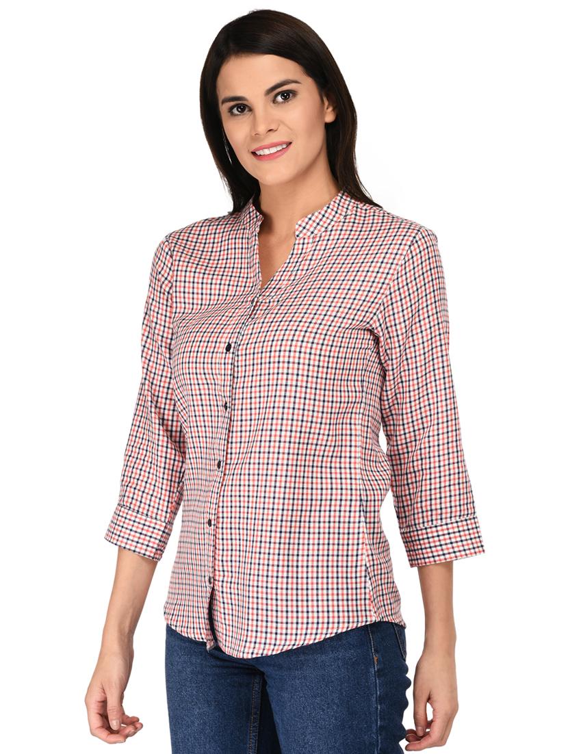 mandarin neck shepherd checks shirt - 15621203 - Zoom Image - 2