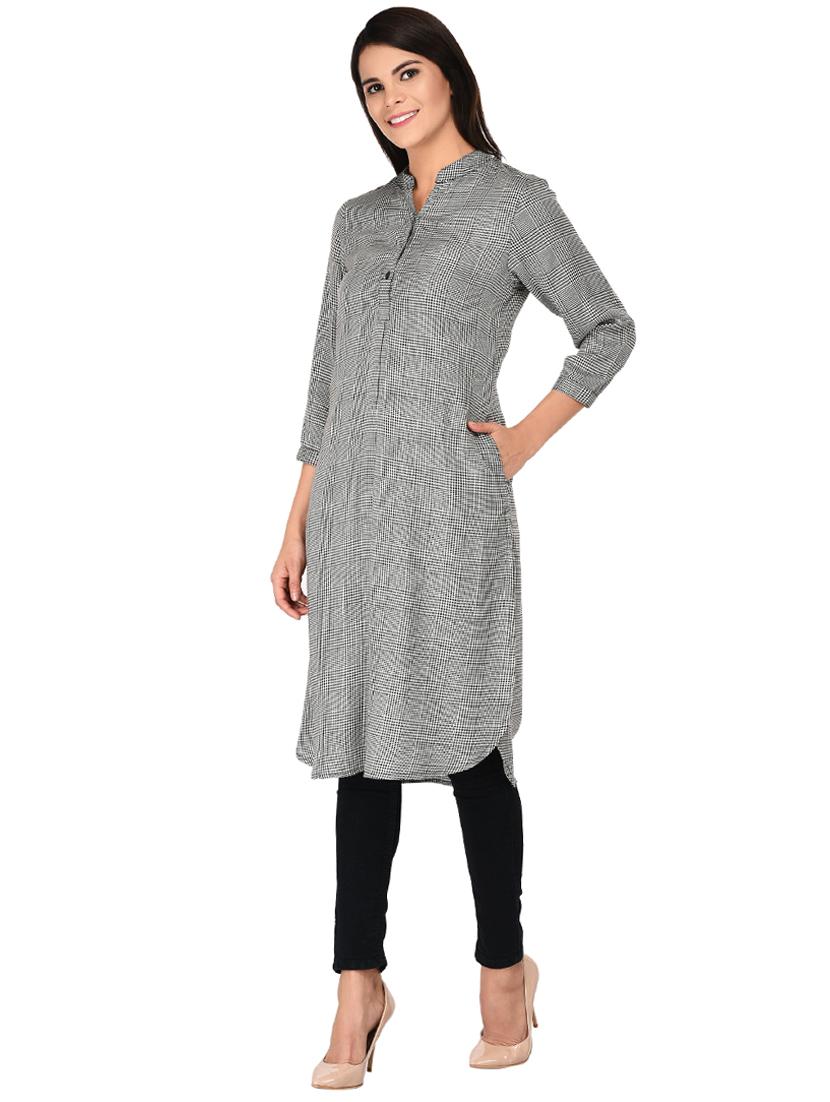 button detail glen plaid tunic - 15621204 - Zoom Image - 2