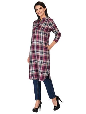 button detail plaid tunic - 15621205 - Standard Image - 2