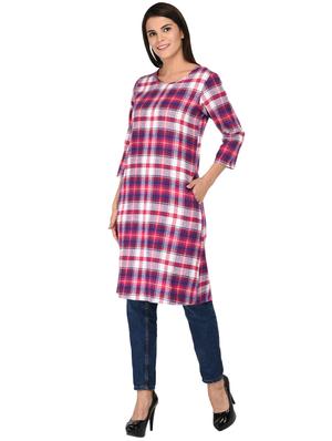 round neck checkered tunic - 15621207 - Standard Image - 2