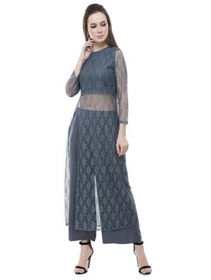 side slit laced tunic with plazzo - 15621236 - Standard Image - 2