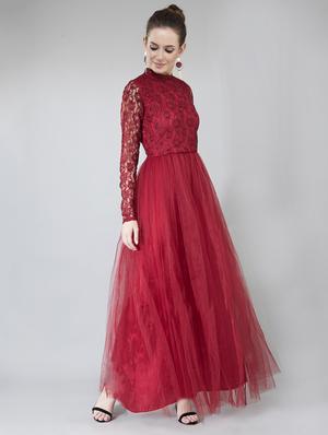 laced panel mock neck gown - 15621241 - Standard Image - 2