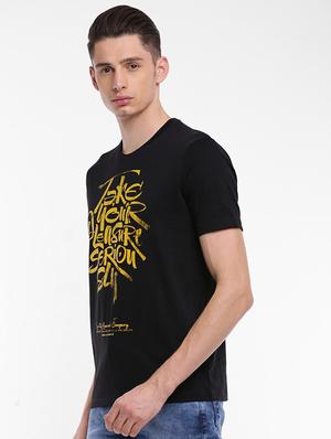 black cotton chest print t-shirt - 15621442 - Standard Image - 2
