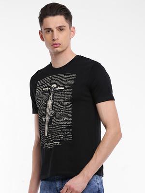 black cotton front print tshirt - 15621445 - Standard Image - 2