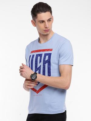 blue cotton chest print t-shirt - 15621446 - Standard Image - 2