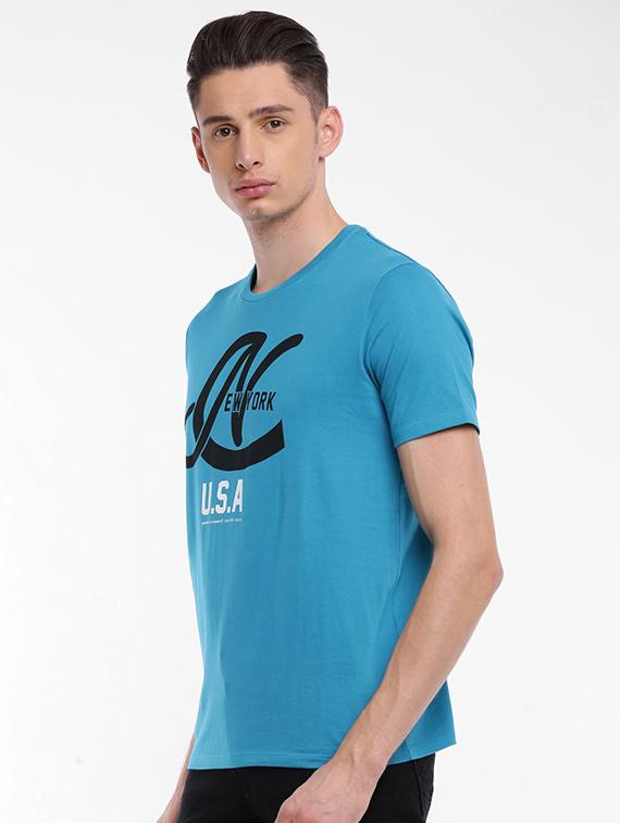 blue cotton chest print t-shirt - 15621447 - Zoom Image - 2
