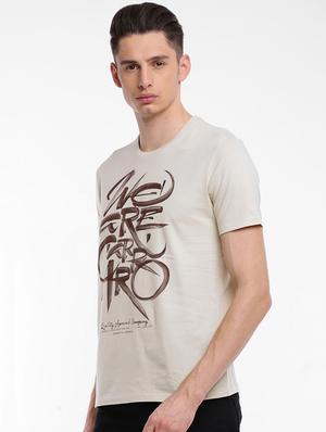 beige cotton chest print t-shirt - 15621448 - Standard Image - 2