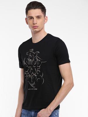 black cotton chest print t-shirt - 15621449 - Standard Image - 2