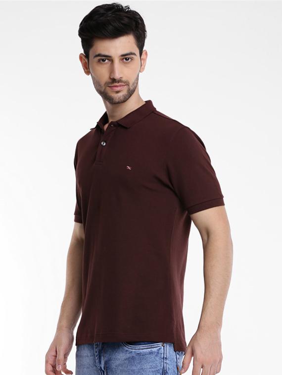 brown solid polo t-shirt - 15621450 - Zoom Image - 2