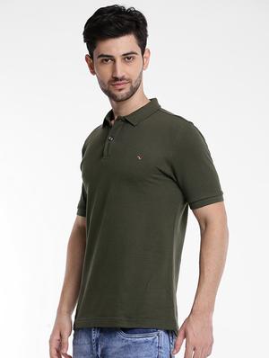 olive green cotton polo t-shirt - 15621452 - Standard Image - 2