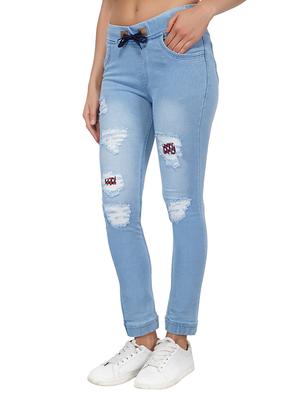 drawstring waist distress jeans - 15621466 - Standard Image - 2