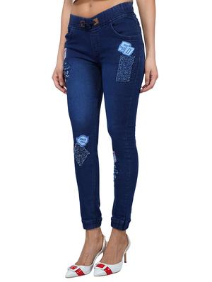 drawstring waist graphic patch distress jeans - 15621477 - Standard Image - 2