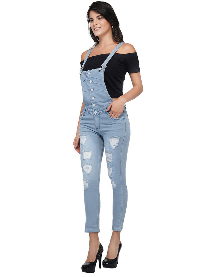 button detail distress dungaree - 15621480 - Zoom Image - 2