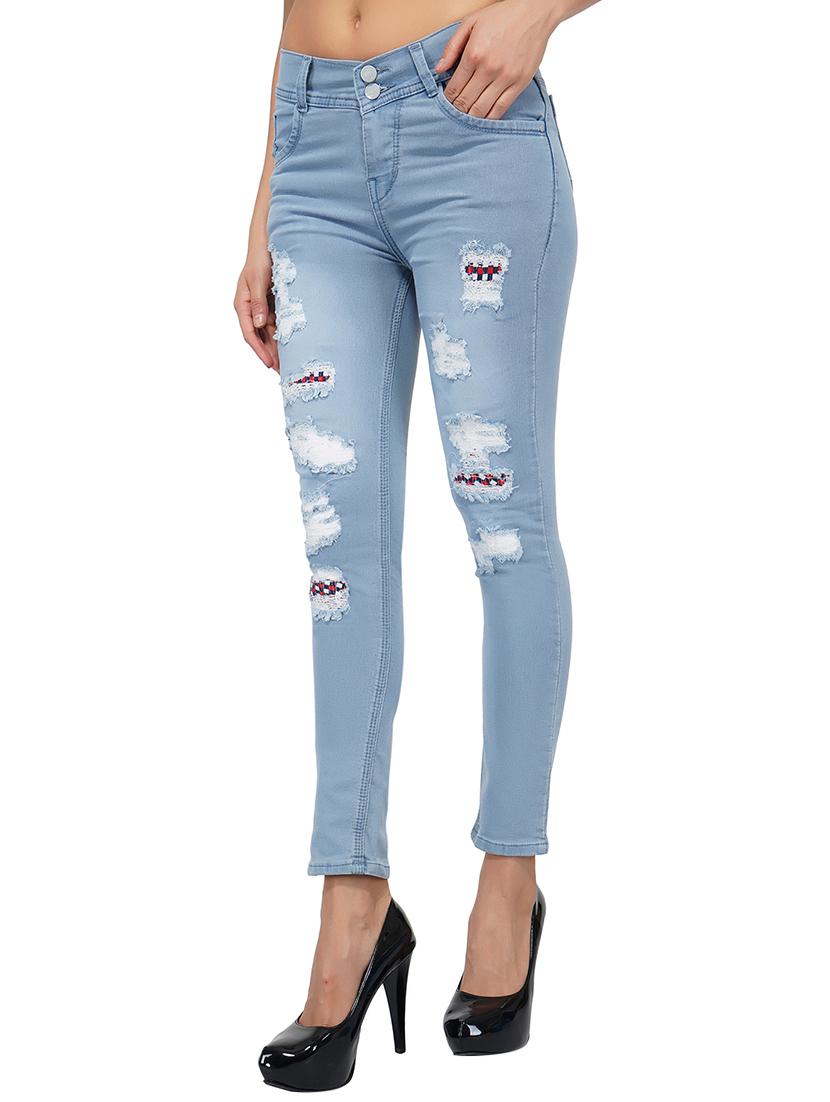 ankle length patch work distress jeans - 15621486 - Zoom Image - 2