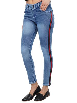 side tape detail ankle length jeans - 15621493 - Standard Image - 2