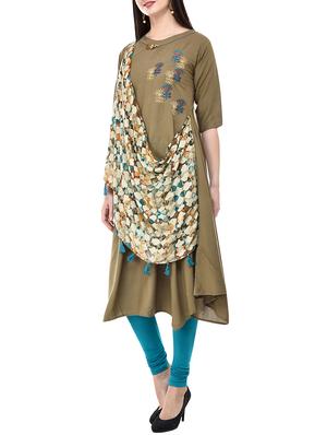 Asymmetric drape embroidered kurta - 15621503 - Standard Image - 2