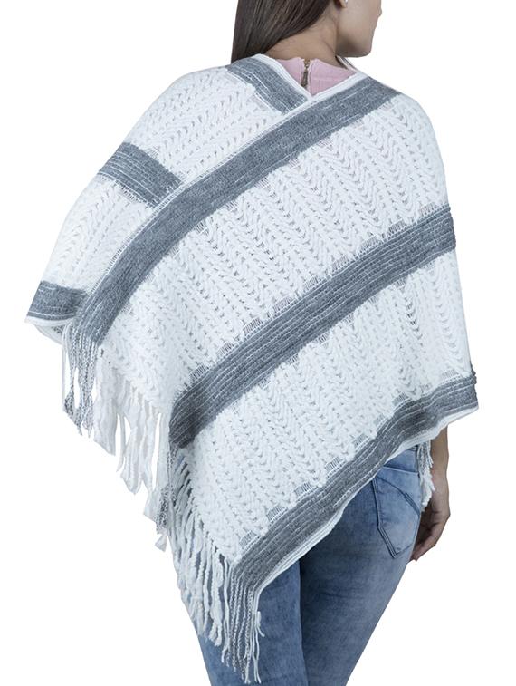 v neck fringed hem poncho - 15621649 - Zoom Image - 2