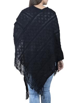 v neck fringed hem poncho - 15621650 - Standard Image - 2