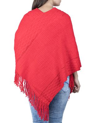 v neck fringed hem solid poncho - 15621655 - Standard Image - 2