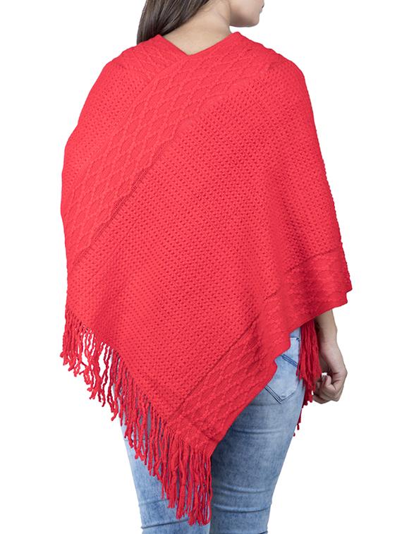 v neck fringed hem solid poncho - 15621655 - Zoom Image - 2