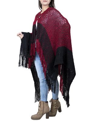 color block fringe detail poncho - 15621667 - Standard Image - 2