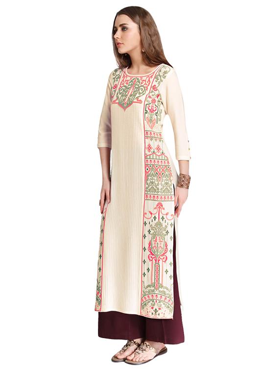 Straight embroidered pintucks kurta - 15621826 - Zoom Image - 2