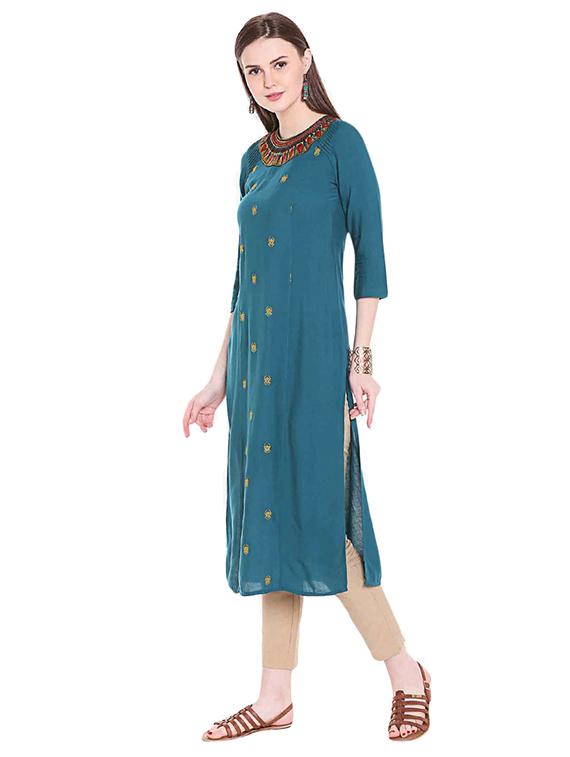 Straight embroidered kurta - 15621829 - Zoom Image - 2