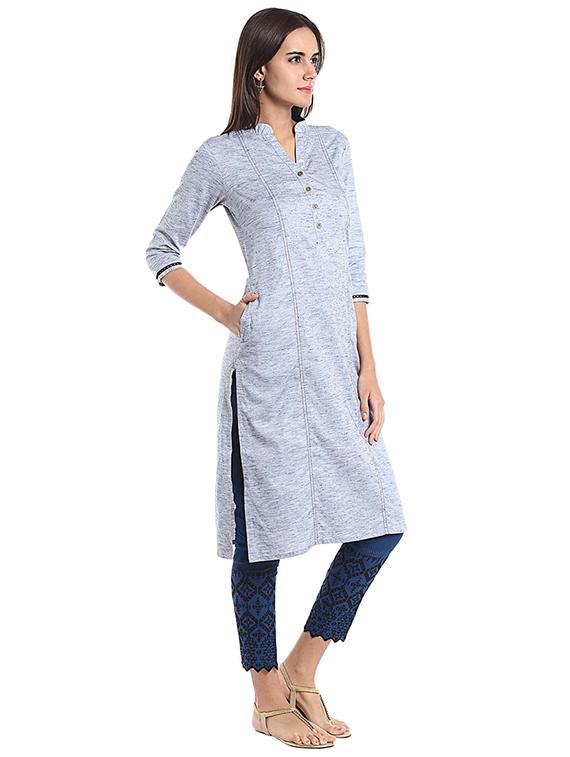 Straight textured kurta with pocket - 15621844 - Zoom Image - 2