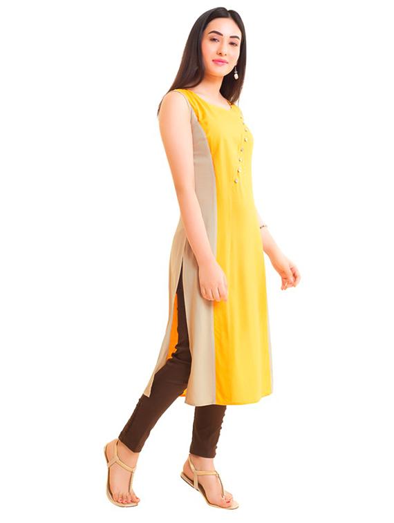 Straight color block kurta - 15621847 - Zoom Image - 2
