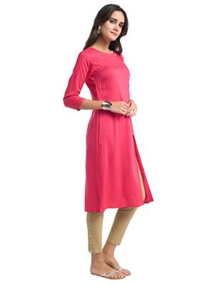 Fuchsia high slit solid kurta - 15621848 - Standard Image - 2
