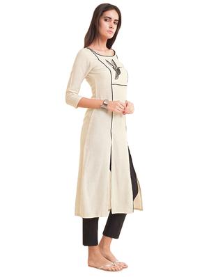 Double slit piping solid kurta - 15621849 - Standard Image - 2