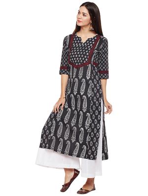 black cotton straight kurta - 15622376 - Standard Image - 2
