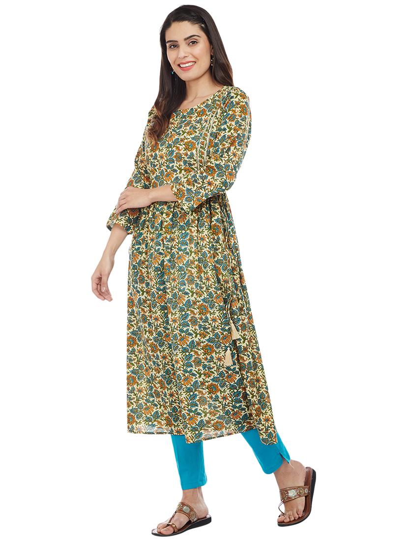 A-line printed kurta with tassels - 15622381 - Zoom Image - 2