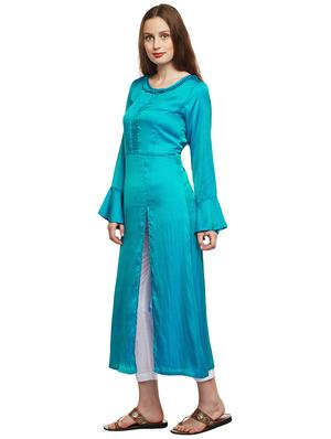 High slit pleated neck solid kurta - 15622383 - Standard Image - 2