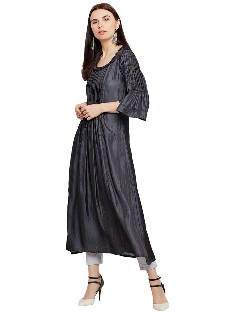 Art silk flared pintucks kurta - 15622384 - Zoom Image - 2